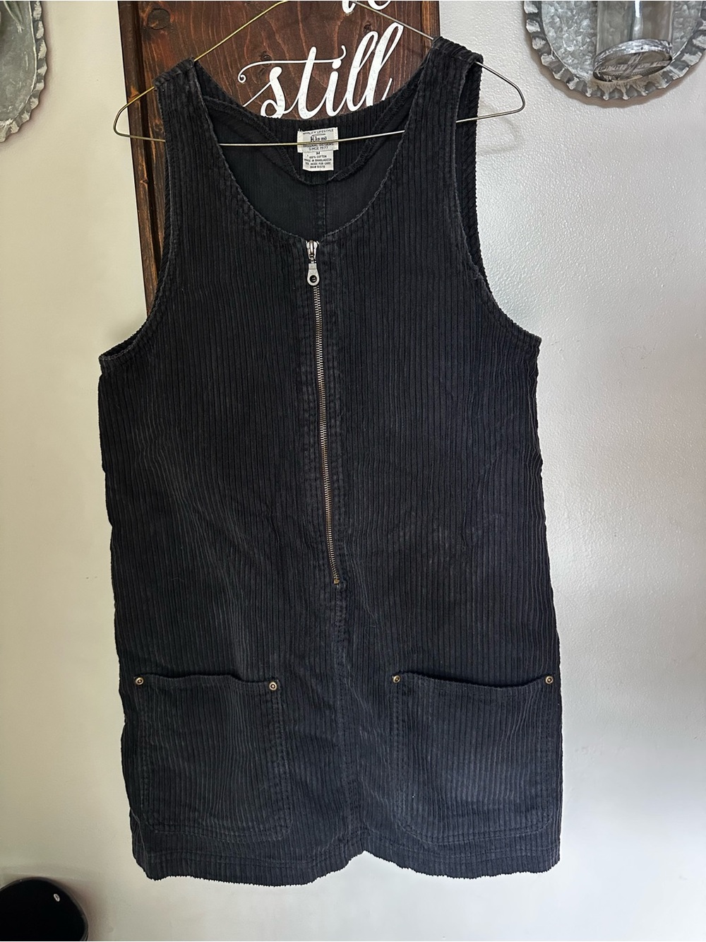 Vintage Ki-ko-mo Black Corduroy Zip-Front Women’s Dress - M